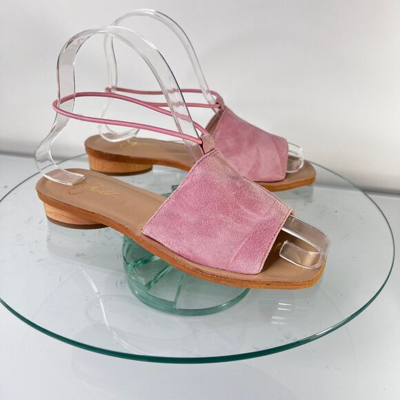 42 Gold by Chinese laundry Slide Sandals Pink Suede Leather Ankle Strap - Picture 1 of 8